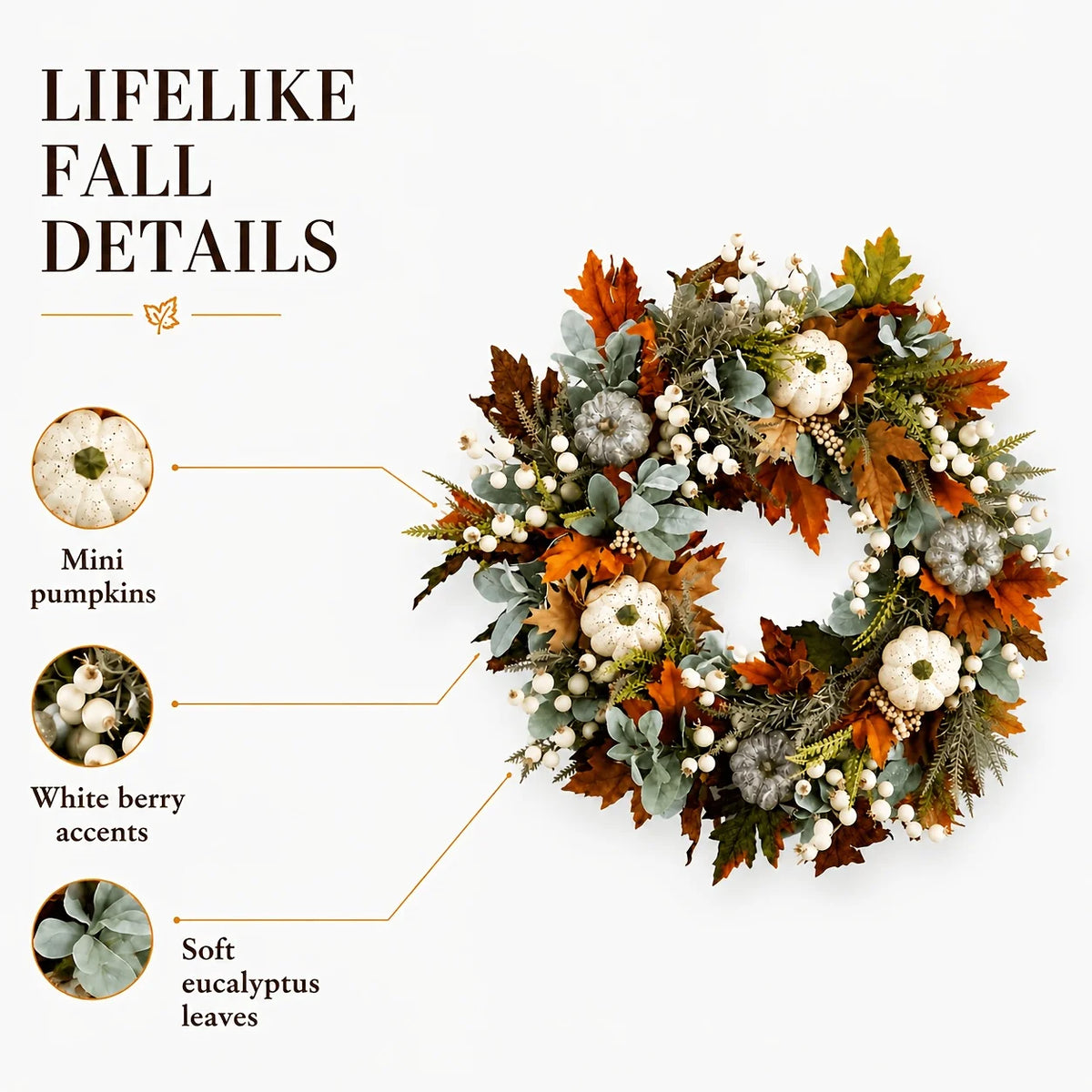 Peony And Pumpkin Autumn Wreath With Leaves And Berries