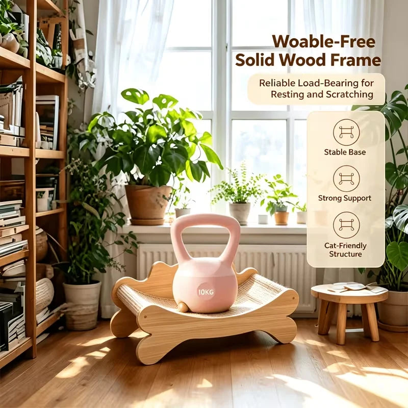 Modern Curved Wooden Cat Scratcher Bed With Sisal Lounge Pad